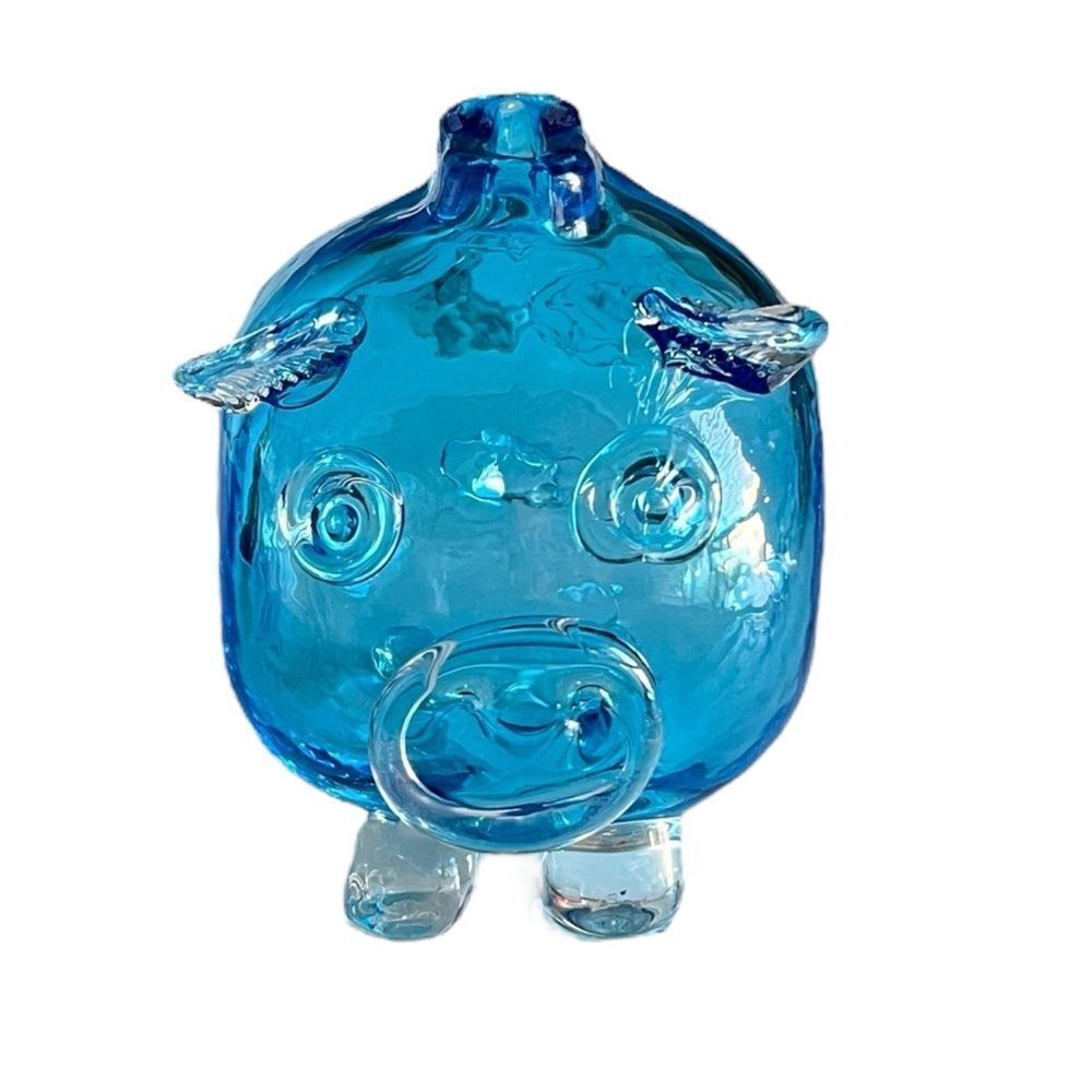 Hand Blown Blue Glass Piggy Bank